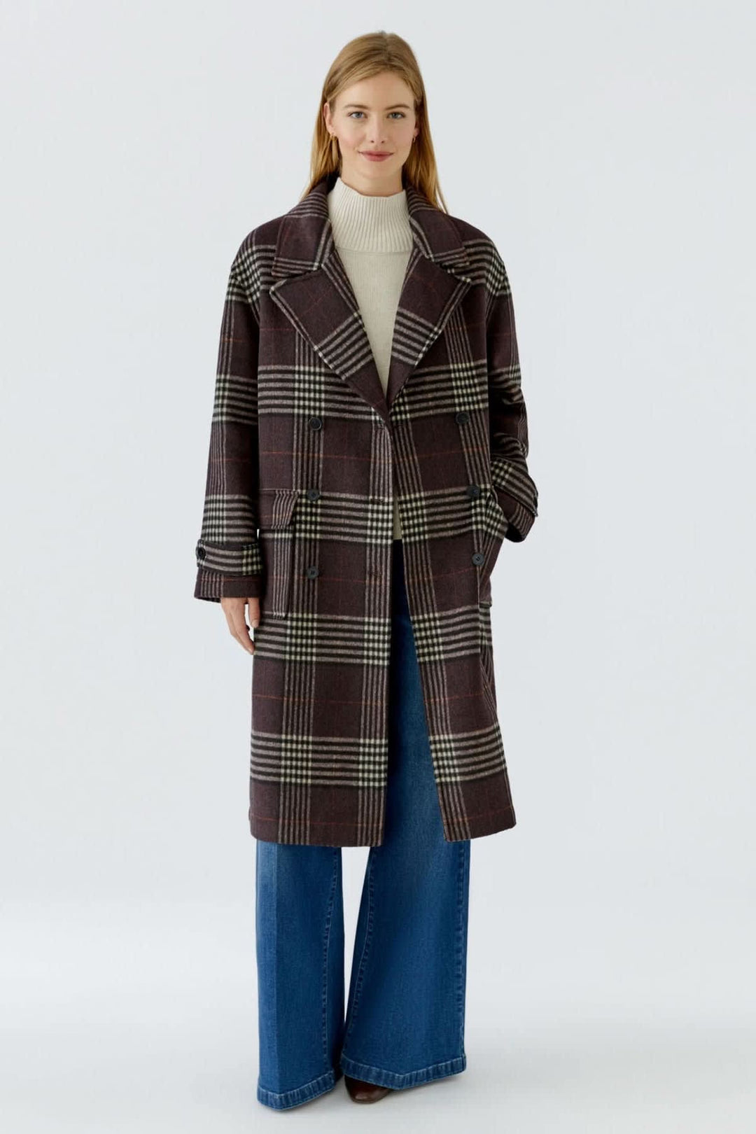 Manteau long à carreaux pour femme Oui