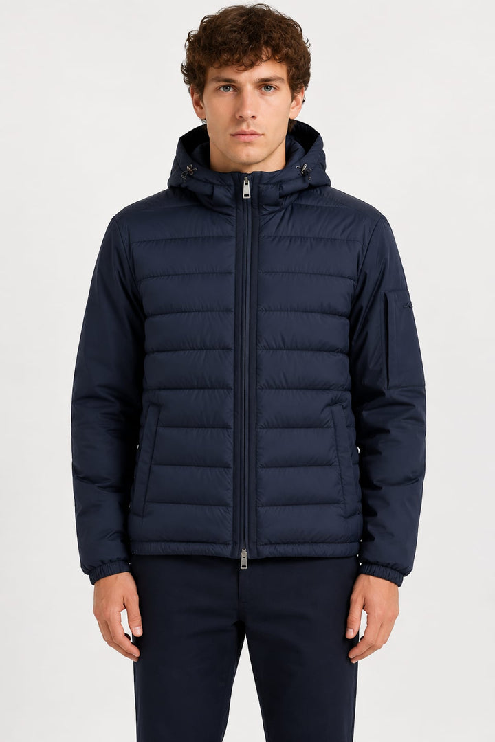 Vue de dos manteau matelassé Paul and Shark pour homme gris avec capuchon - Valérie Simon