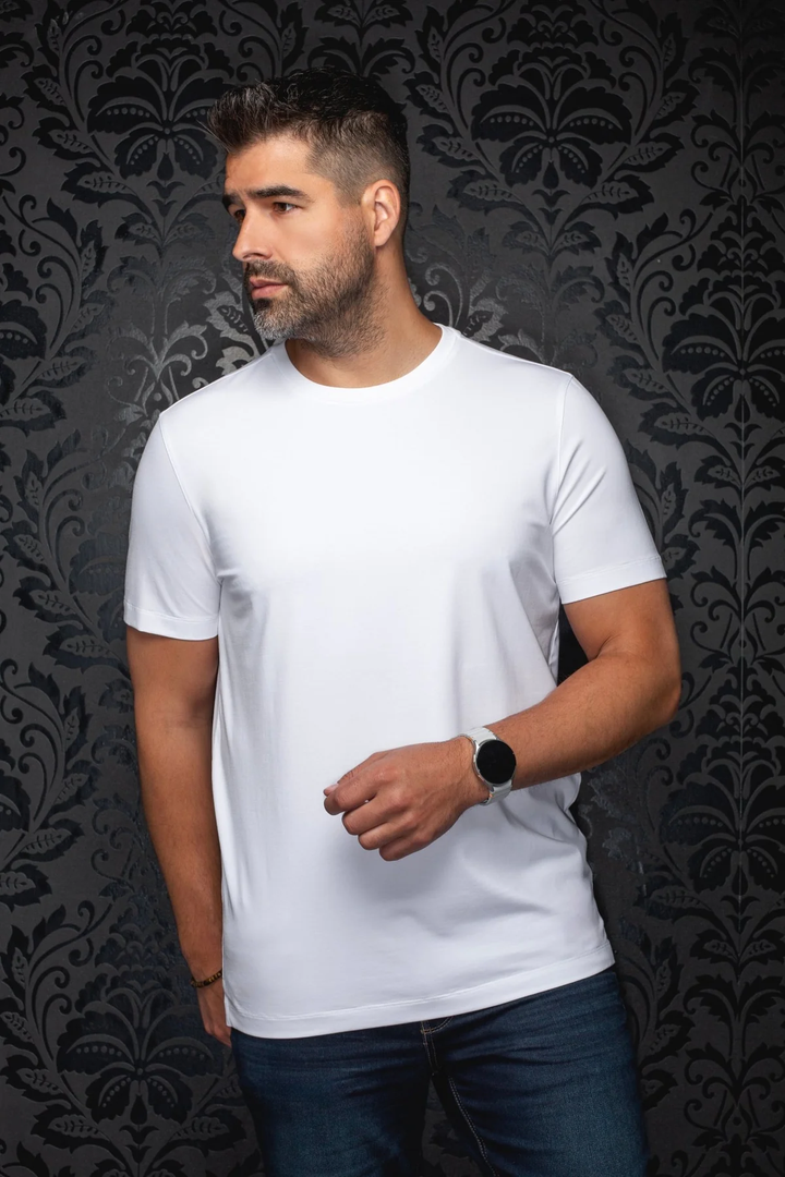 Crew-neck T-shirt in modal and mercerized cotton 