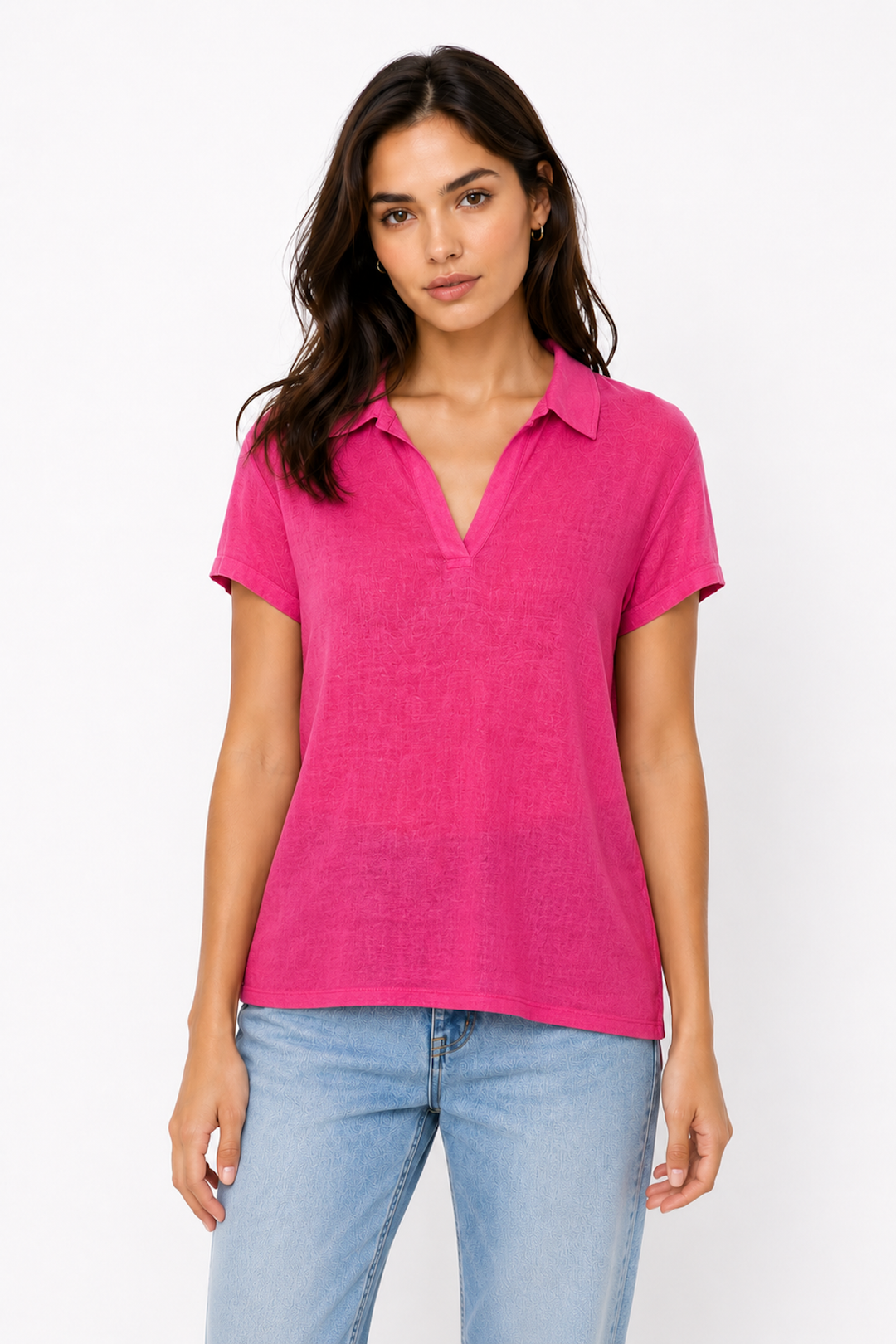 Short-sleeved linen polo shirt