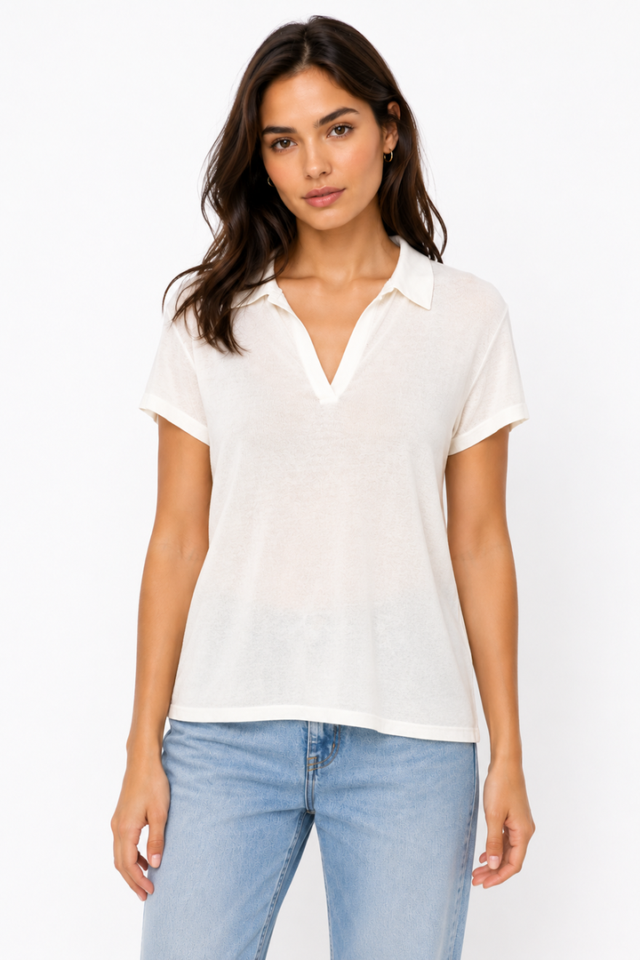 Short-sleeved linen polo shirt