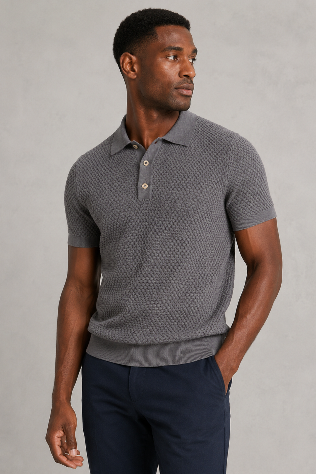 Textured cotton polo shirt