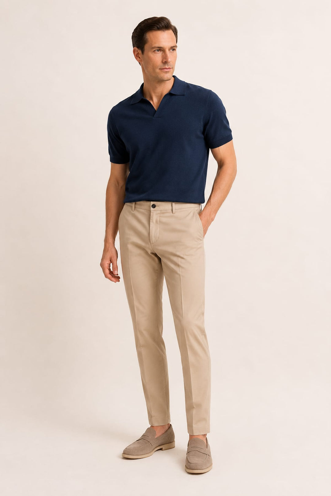 Side view of Masons gray chino pants for men with visible logo - Valérie Simon