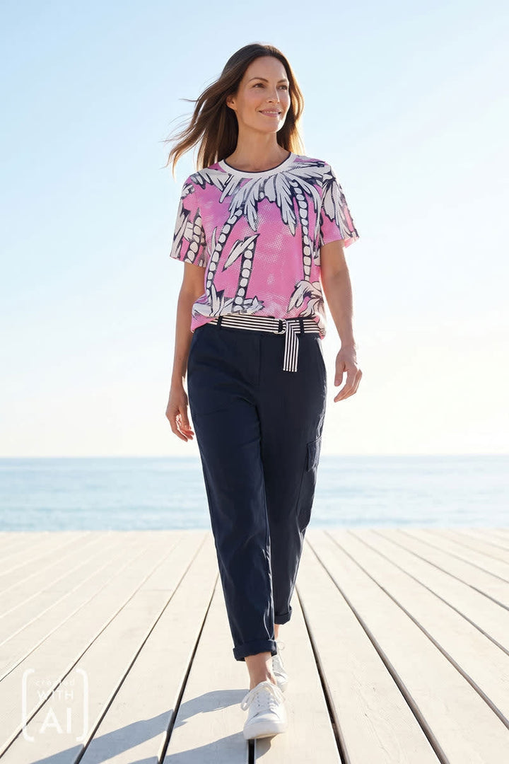 Pantalon chino Laura avec ceinture rayée pour femme kennys
