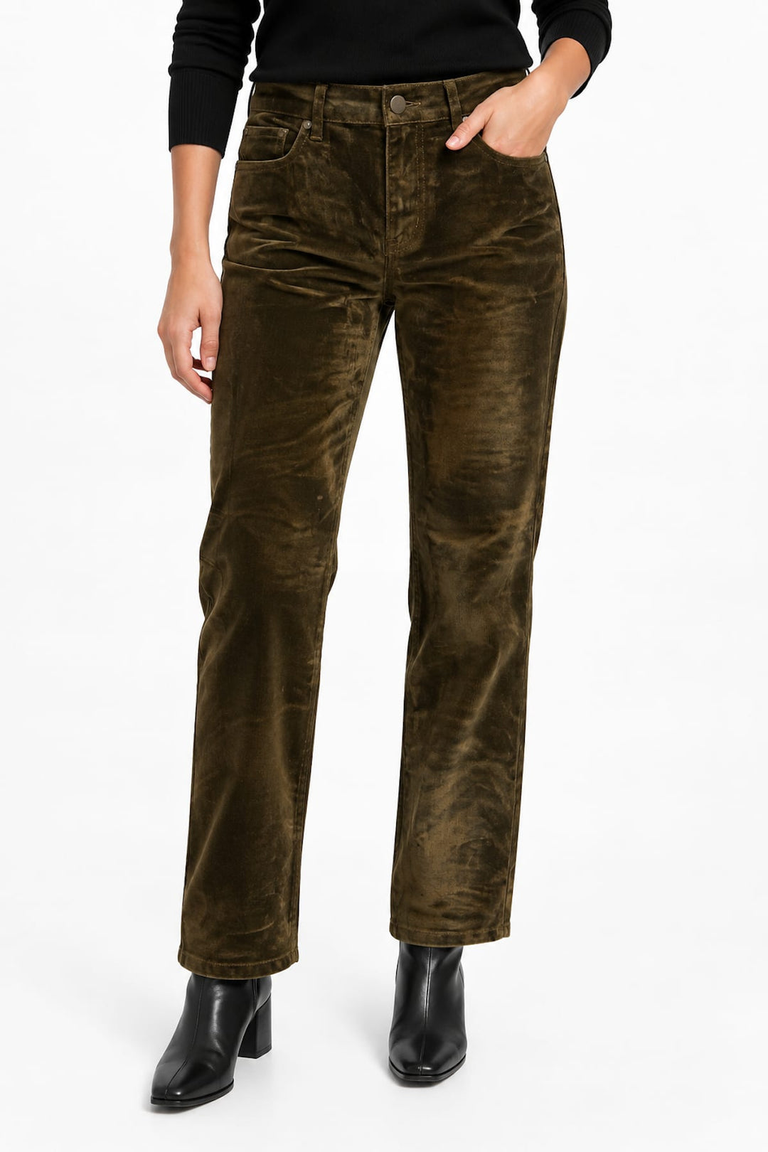 Pantalon droit en velours vue de face pour femme CARRELI JEANS