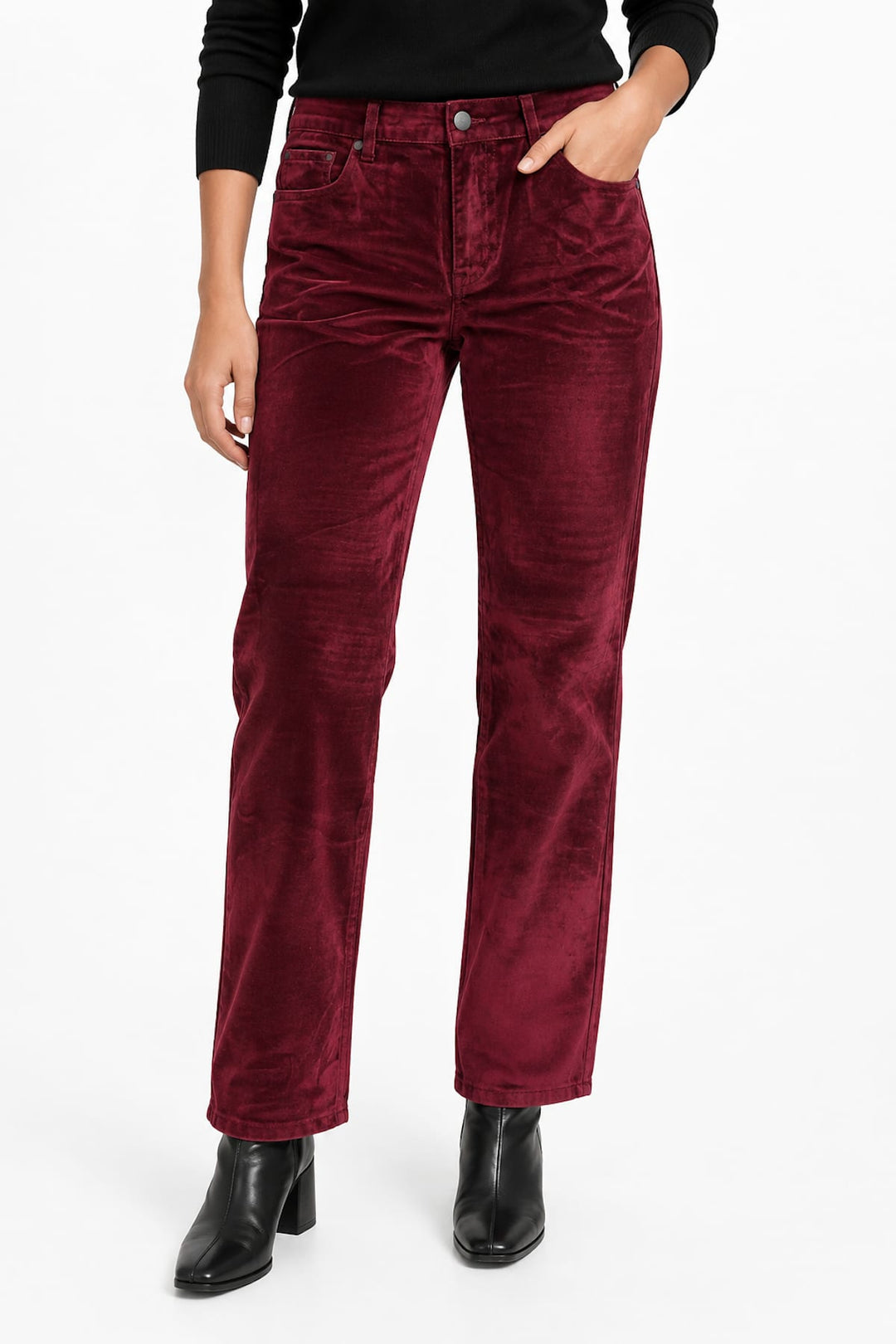 Pantalon droit en velours vue de face pour femme CARRELI JEANS