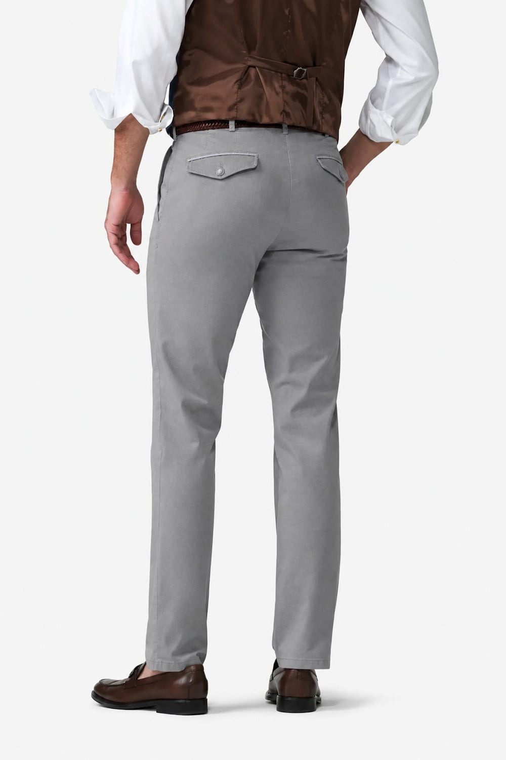 Vue de côté pantalon habillé Meyer pour homme gris avec plis marqués - Valérie Simon