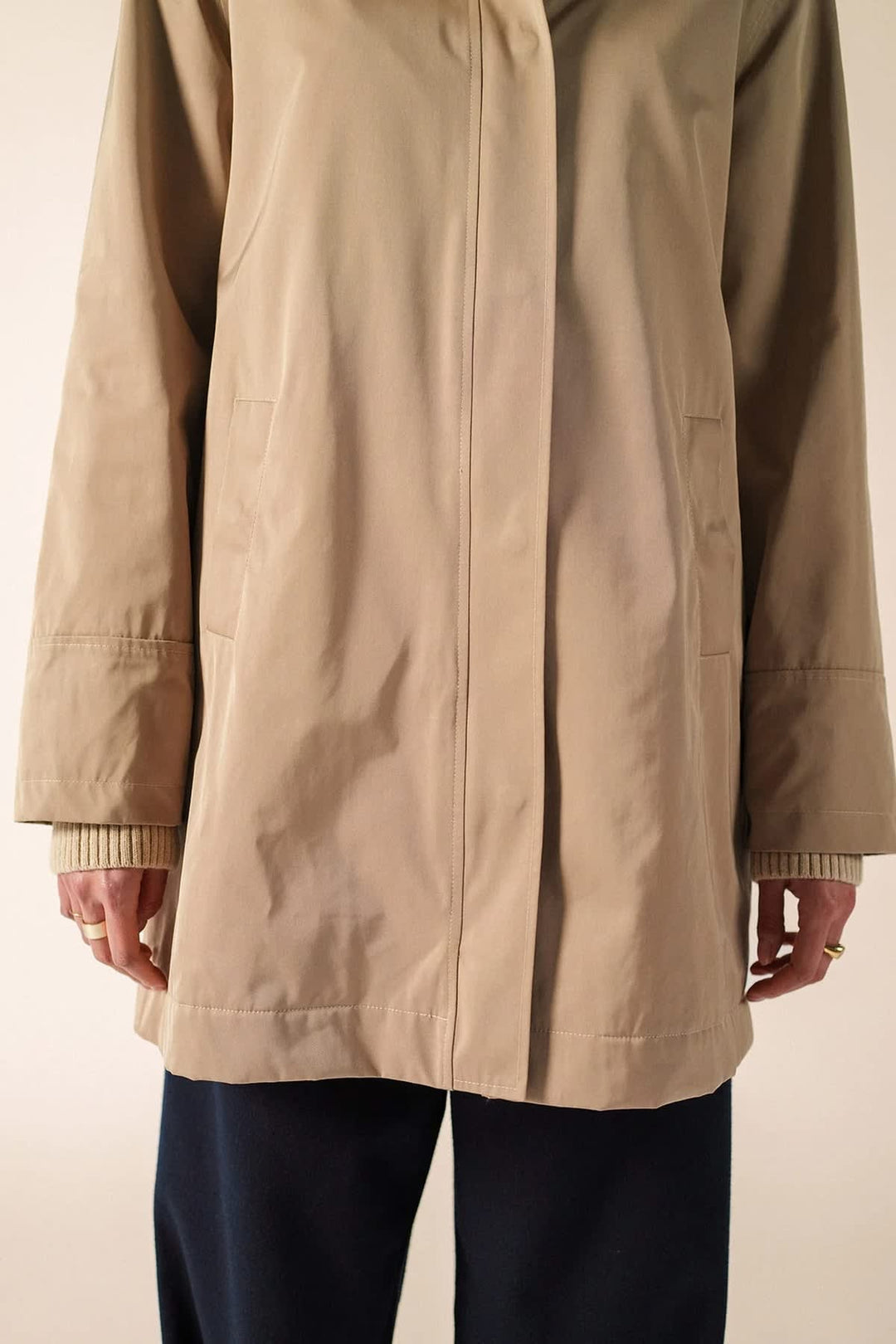 Waterproof parka with removable hood, front view, for women by Saint James
