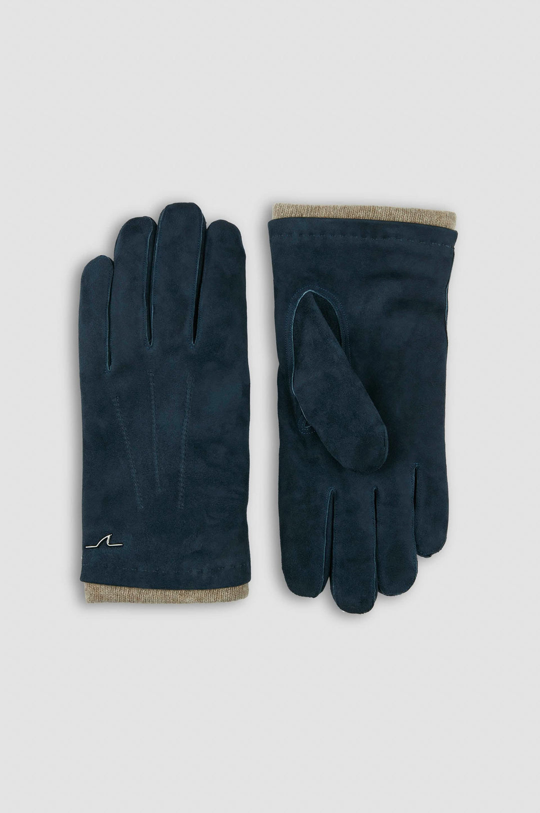 Gants de cuir suédés bleu marine avec bord en tricot, élégants et chauds pour l'hiver.