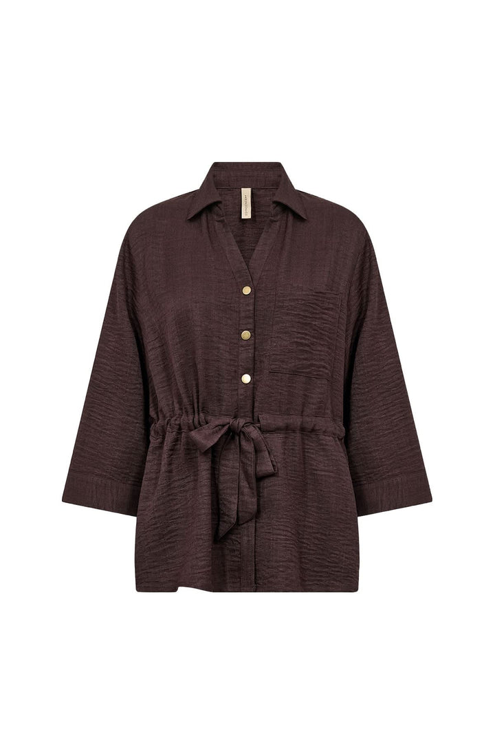 Blouse Charissa fluide ceinturée à manches retroussables