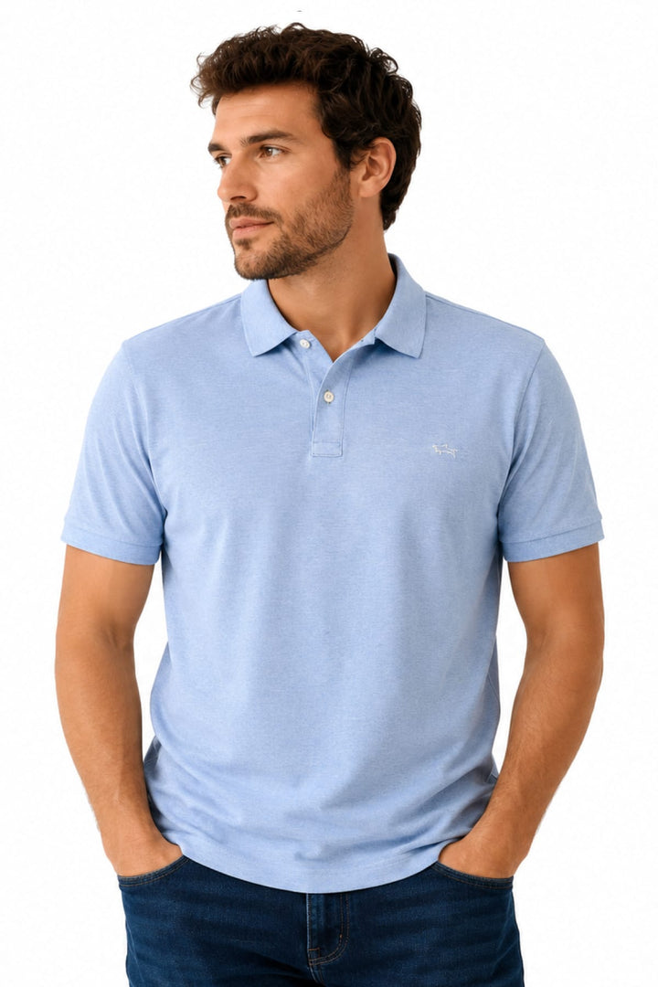 Vue de face polo extensible Paul and Shark pour homme bleu avec logo poitrine - Valérie Simon