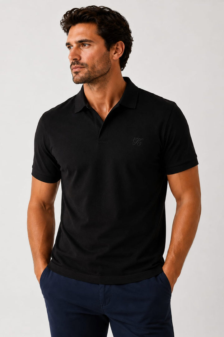 Vue de côté polo extensible Lief Horsens pour homme bleu avec col classique - Valérie Simon