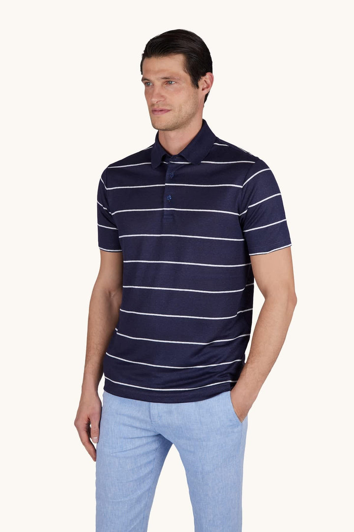 Vue de face polo rayé Paul and Shark pour homme multicolore avec col contrasté - Valérie Simon
