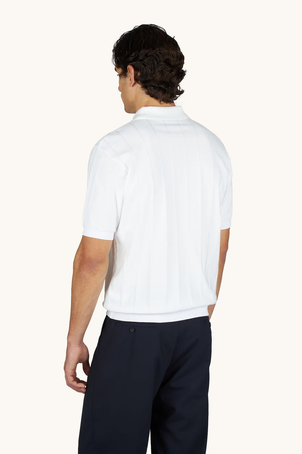 Men's textured polo shirt with vertical ribbing (front view) navy Paul and Shark - Valérie Simon