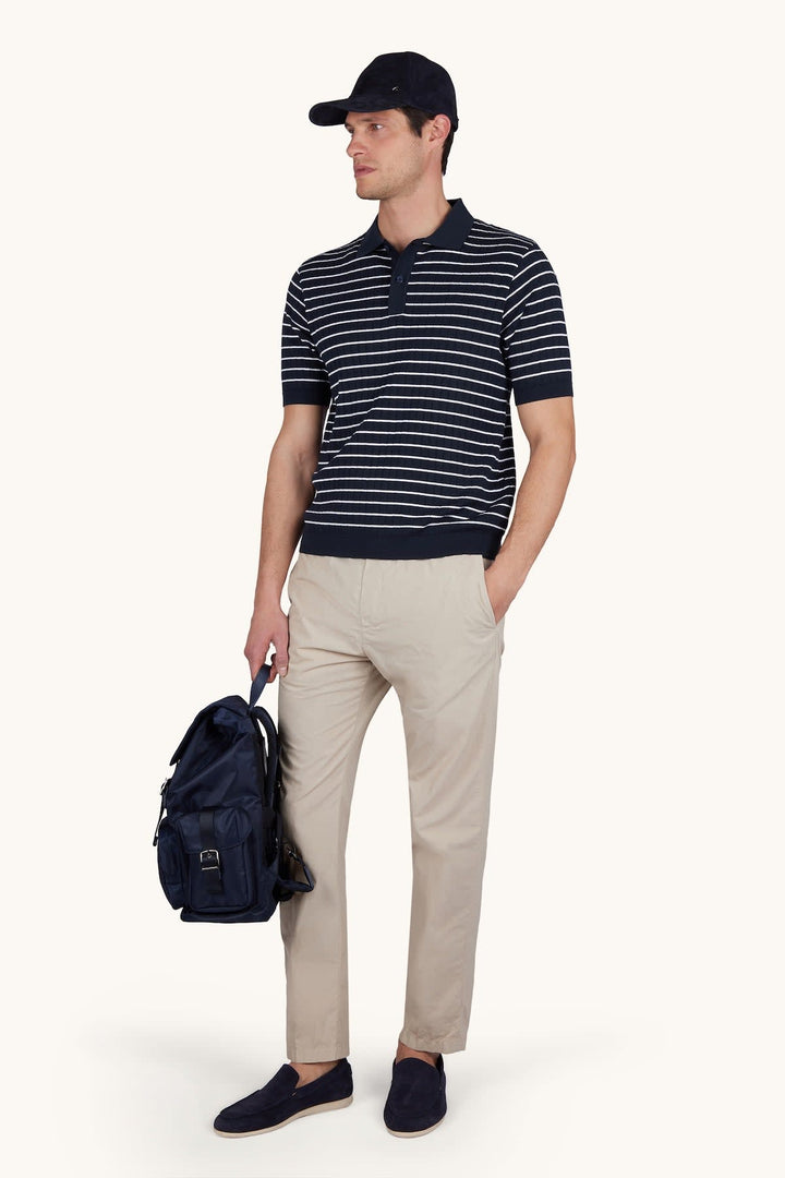 Front view of the Paul and Shark blue striped men&