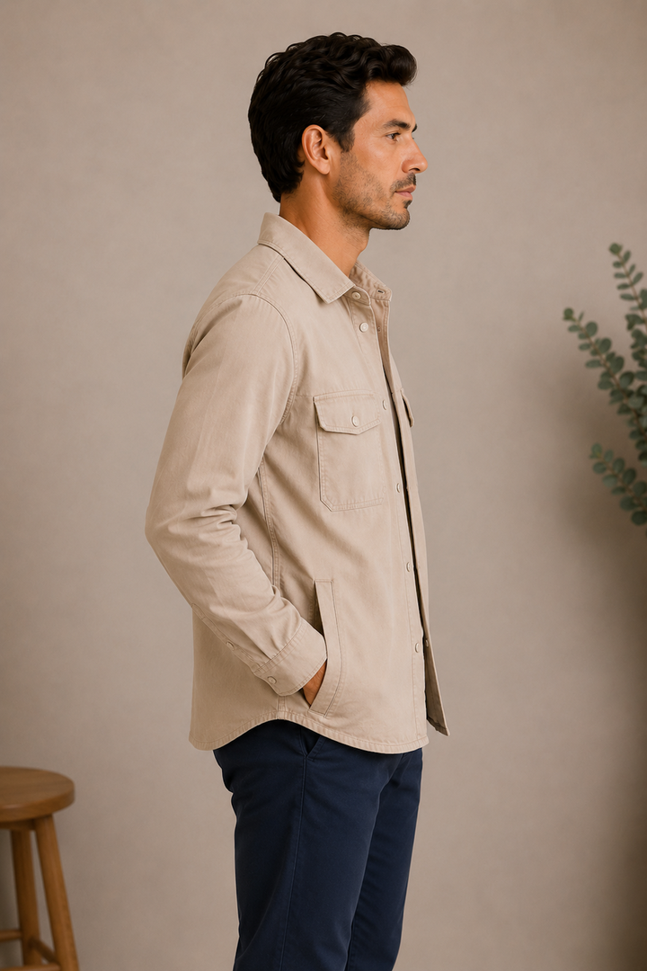 Utility overshirt in stretch cotton