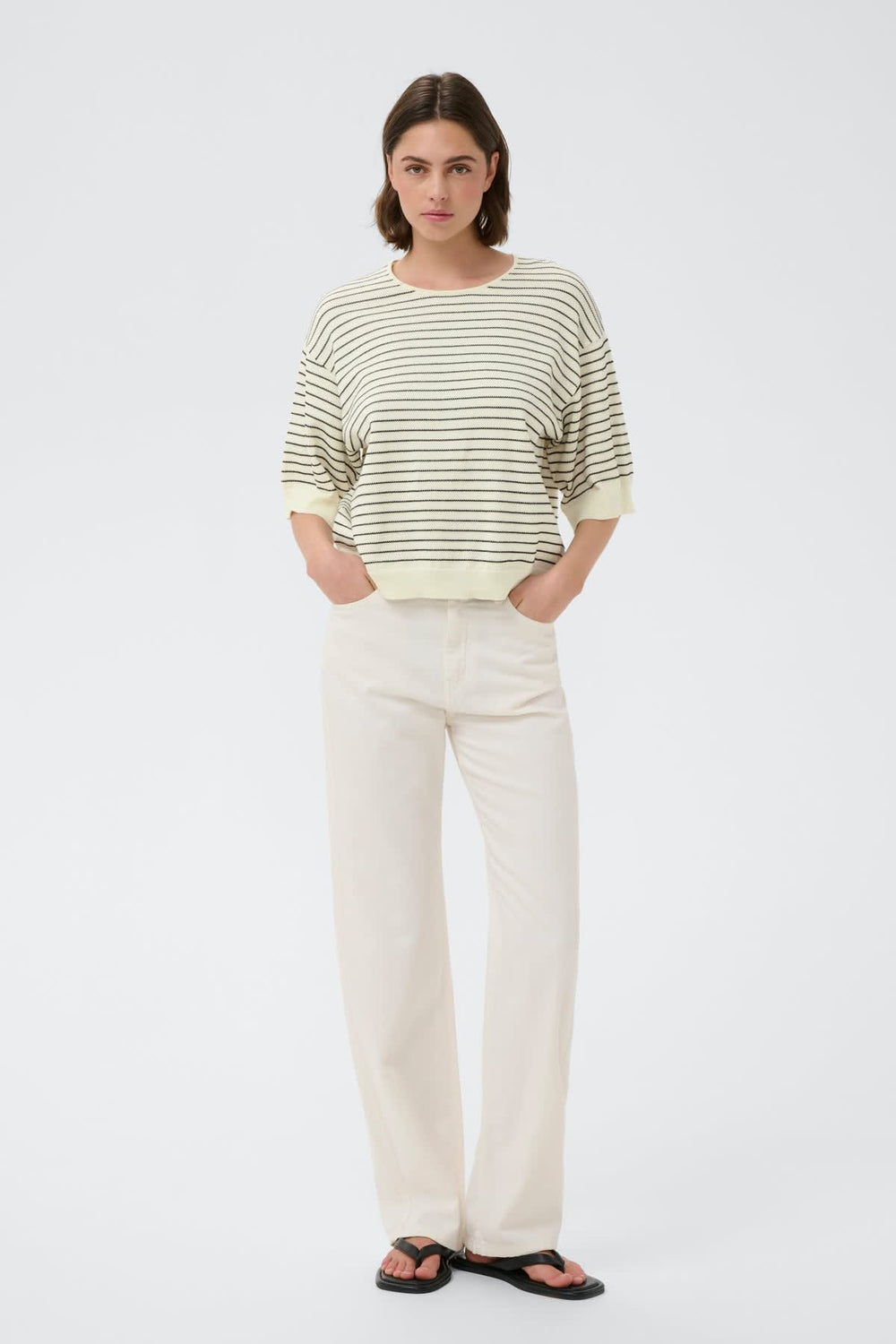 Front view of DANAIW women's blue and white striped sweater Inwear, round neck - Valérie Simon