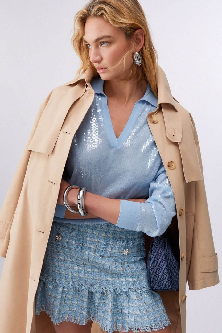 Long-sleeve polo shirt with sequins