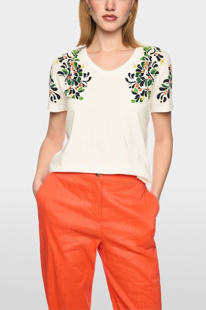 Hibiscus-print T-shirt with sequins