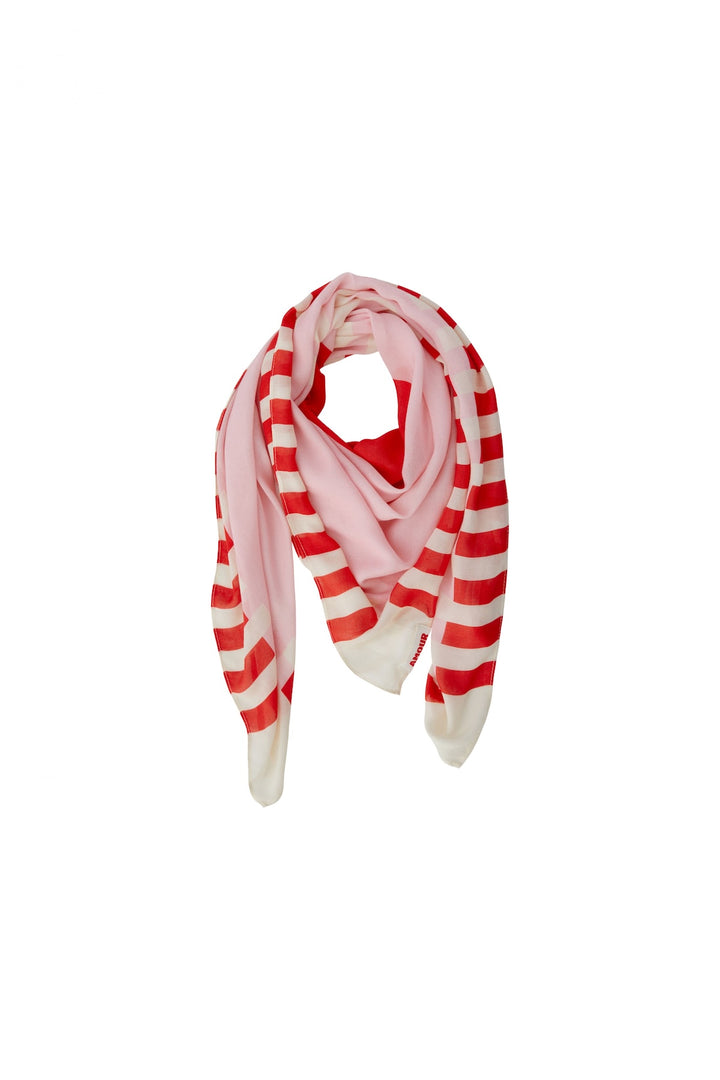 Lightweight scarf with stripes and heart pattern
