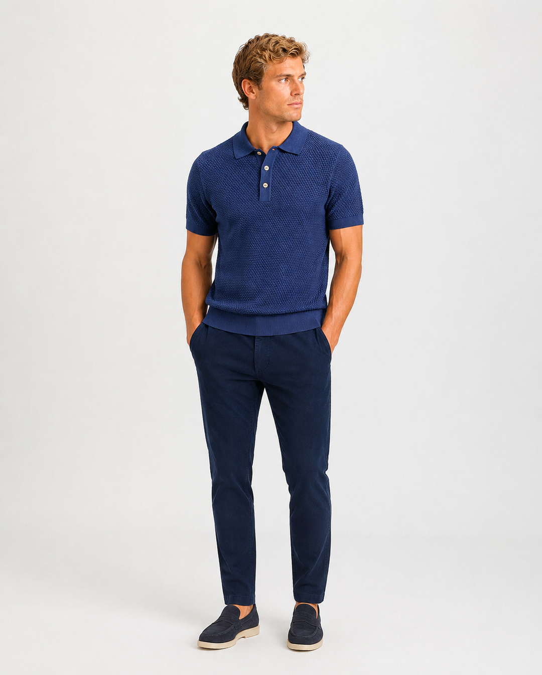 Textured cotton polo shirt