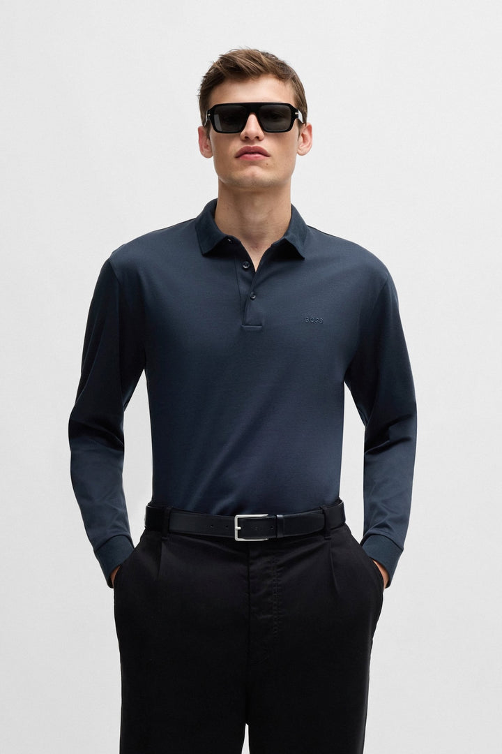 Long sleeve cotton polo shirt