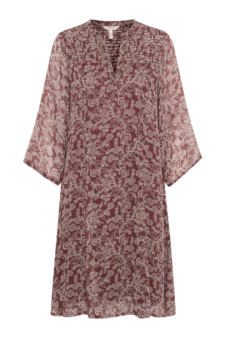 Robe Elka à imprimé délicat, coupe évasée et encolure en V, élégante et féminine, à porter avec bottes ou escarpins.