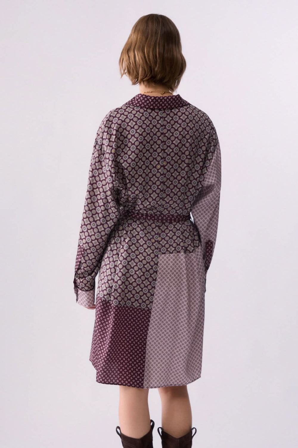 Robe chemise courte imprimée avec ceinture pour femme liujo