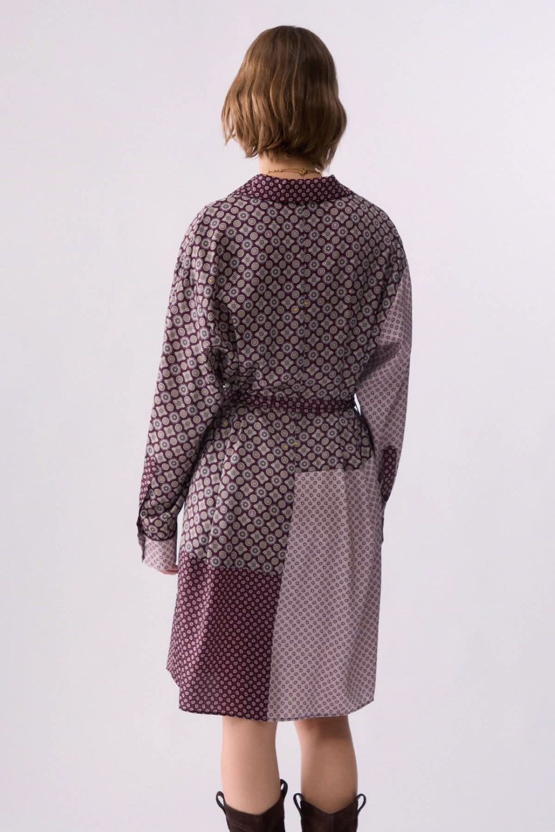 Robe chemise courte imprimée avec ceinture pour femme liujo