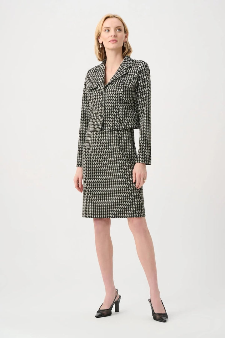 Front view of a black textured Joseph Ribkoff women&