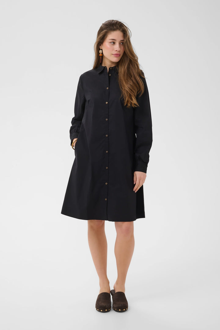 Vue de face robe chemisier Leli pour femme crème avec motifs floraux - Valérie Simon