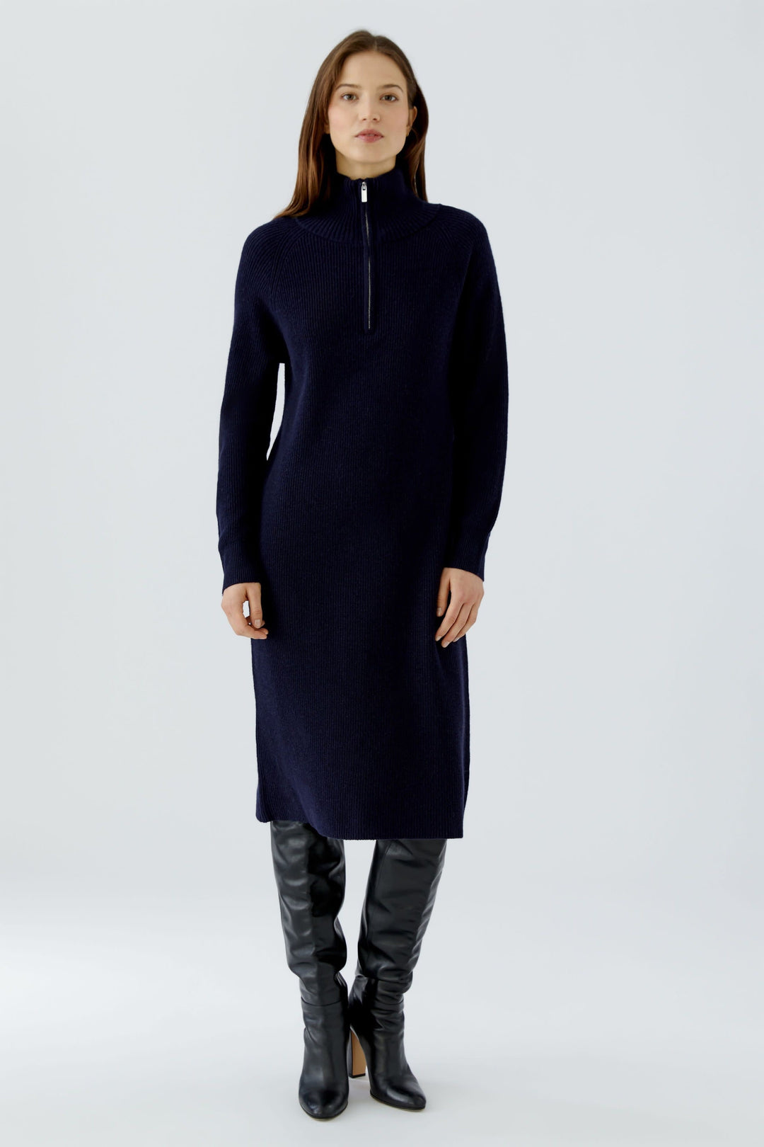 Robe midi en tricot à col zippé pour femme Oui