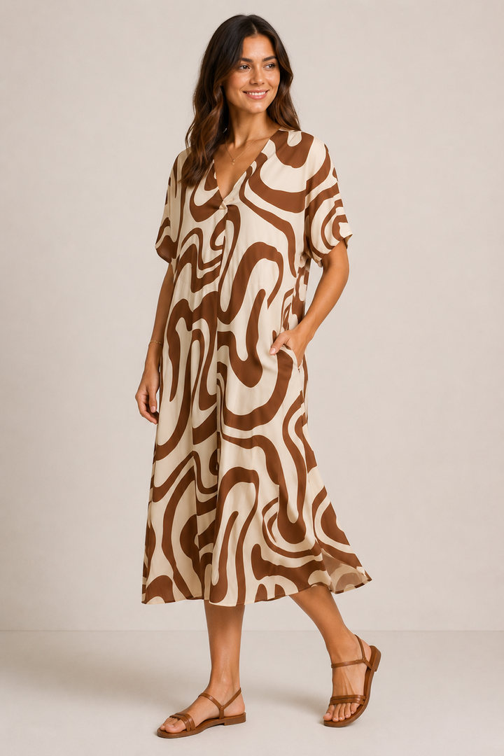 Flowing midi dress with an abstract pattern