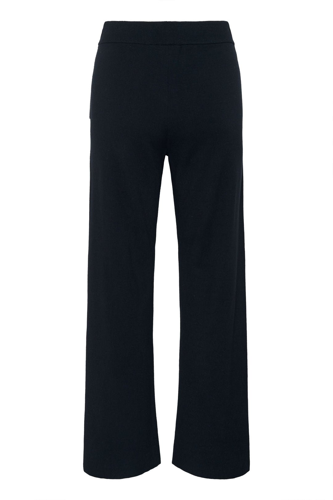 Pantalon en tricot à jambe large noir avec taille élastique, idéal pour un style doux et élégant décontracté.