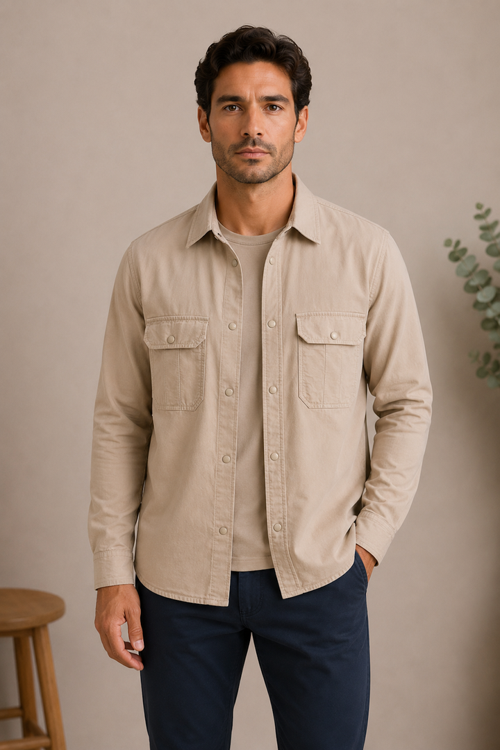 Utility overshirt in stretch cotton
