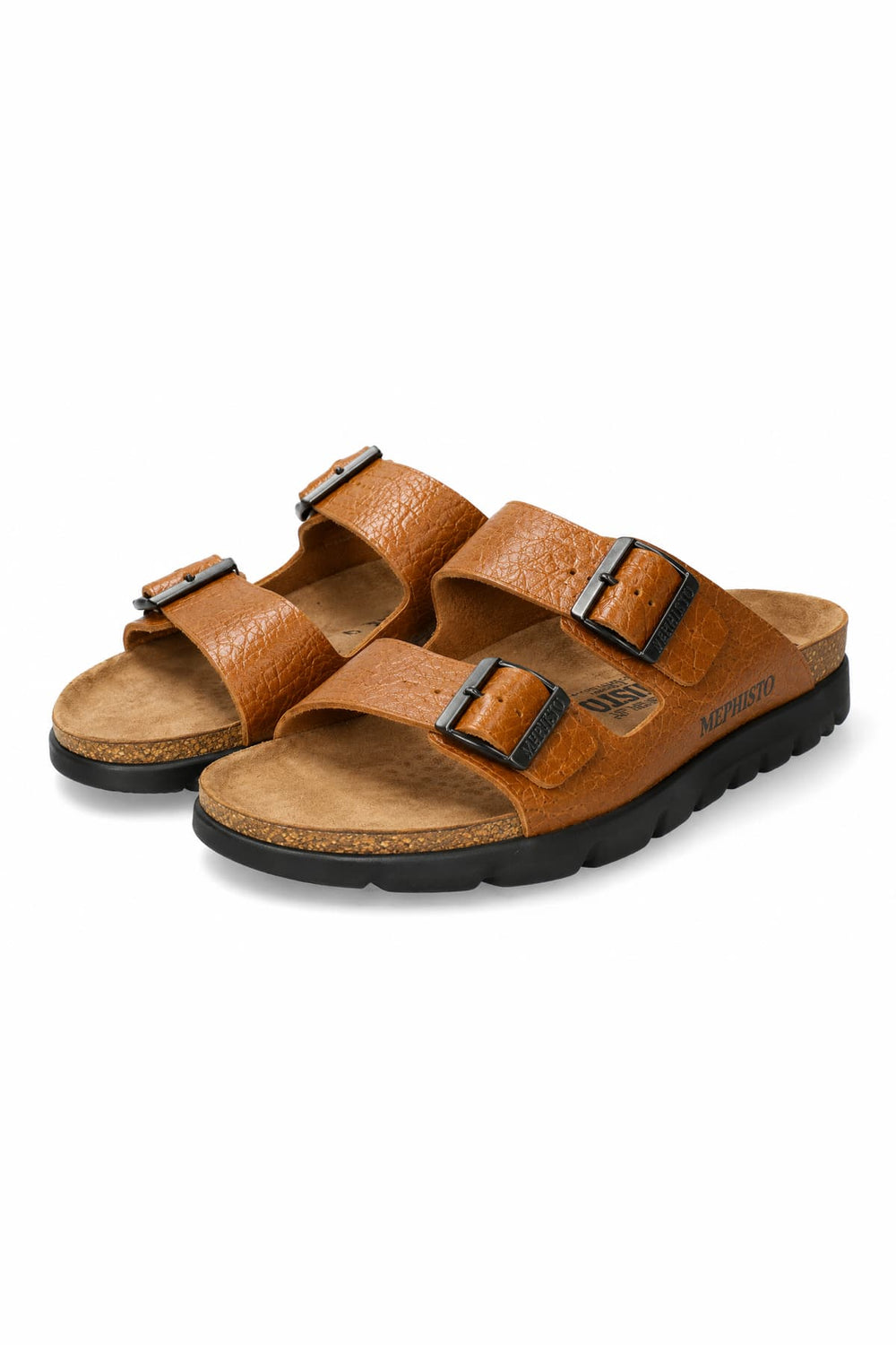 Side view of Zonder Mephisto men's brown leather sandals with double straps - Valérie Simon