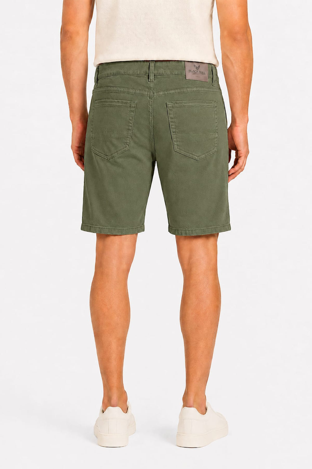 Rear view of Black Bull men's beige five-pocket shorts - Valérie Simon