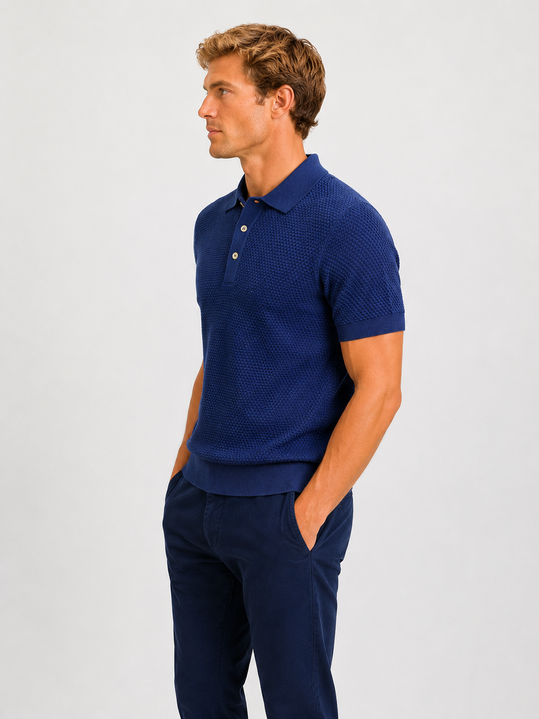 Textured cotton polo shirt
