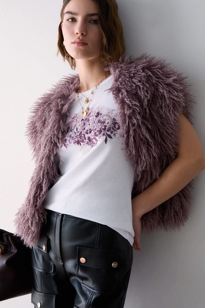 T-shirt à imprimé floral et logo pour femme liujo