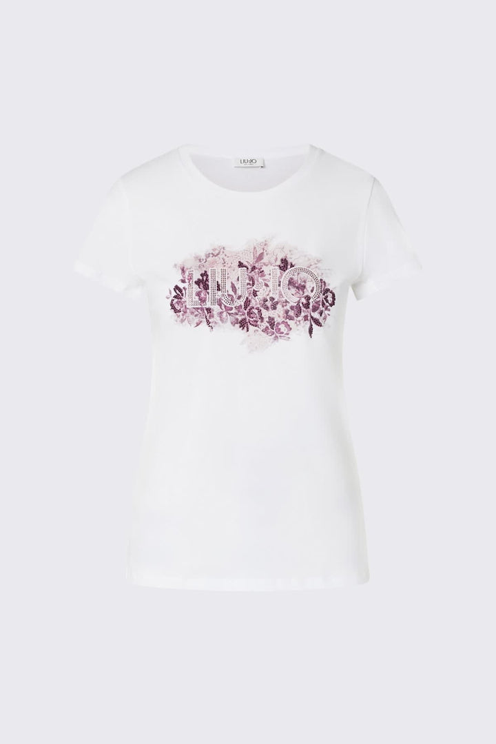 T-shirt à imprimé floral et logo pour femme liujo