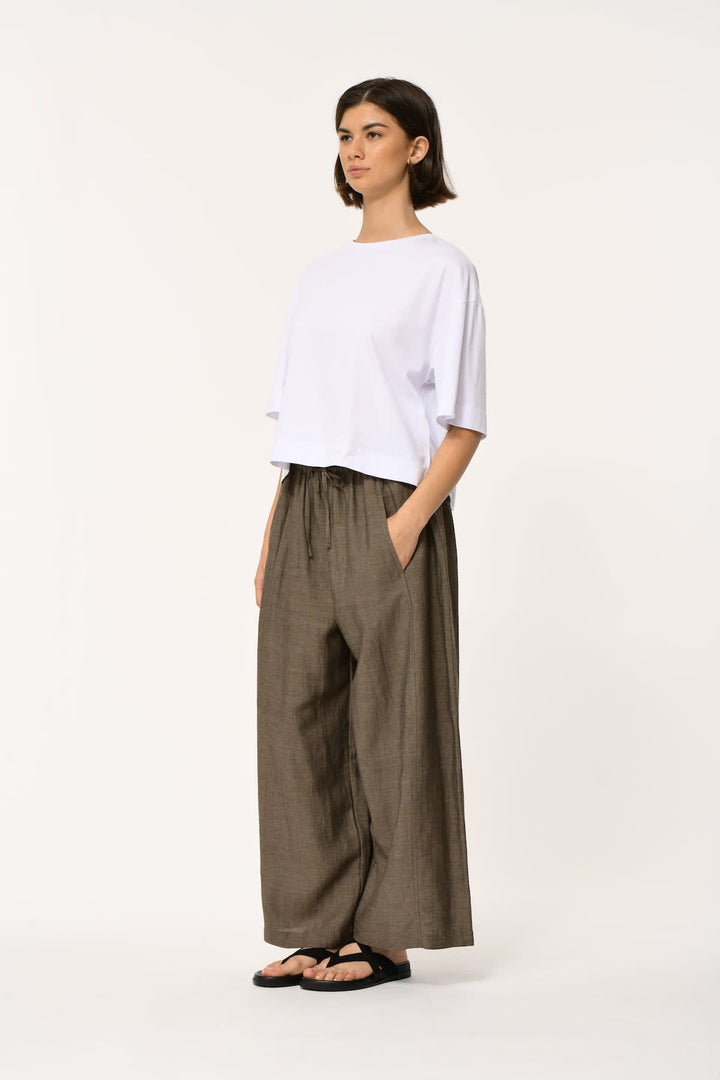 Front view of a loose-fitting white women&