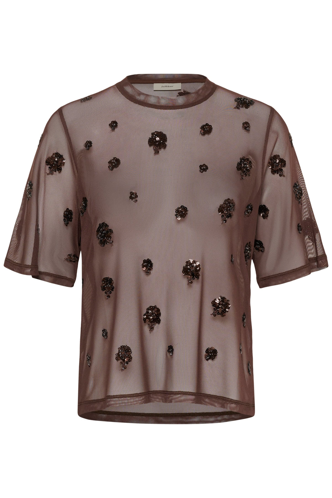 Women’s Bami T-shirt in sheer tulle with floral sequins, front view Inwear