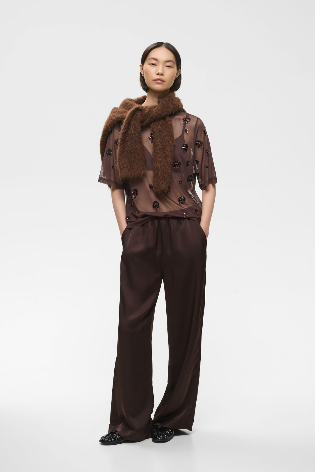 Women’s Bami T-shirt in sheer tulle with floral sequins, front view Inwear