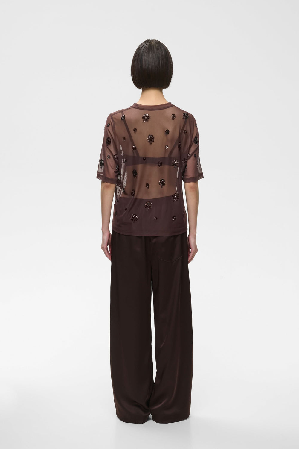 Women’s Bami T-shirt in sheer tulle with floral sequins, front view Inwear