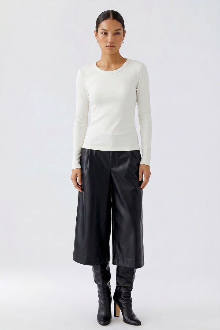 Vue de face T-shirt côtelé à manches longues Oui pour femme gris avec col rond - Valérie Simon