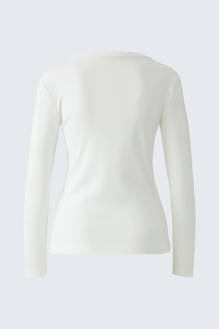 Vue de face T-shirt côtelé manches longues bleu foncé pour femme - Valérie Simon