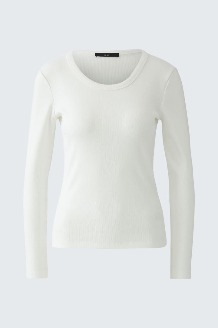 Vue de face T-shirt côtelé manches longues Oui pour femme beige - Valérie Simon