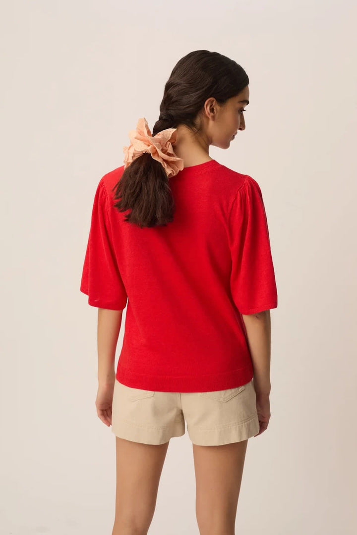 Vue de face T-shirt tricot écru avec boutons Des Petits Hauts pour femme - Valérie Simon