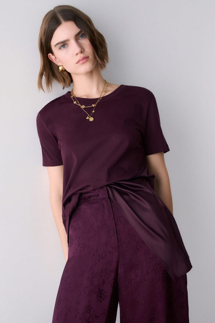 T-shirt long à empiècement satiné pour femme liujo