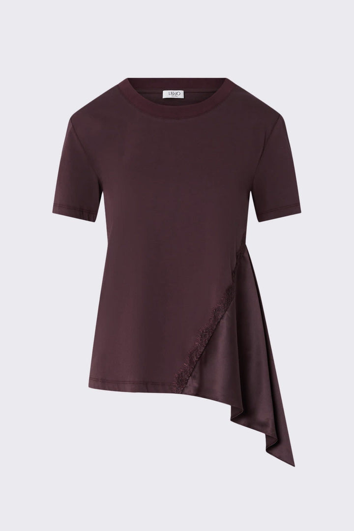 T-shirt long à empiècement satiné pour femme liujo